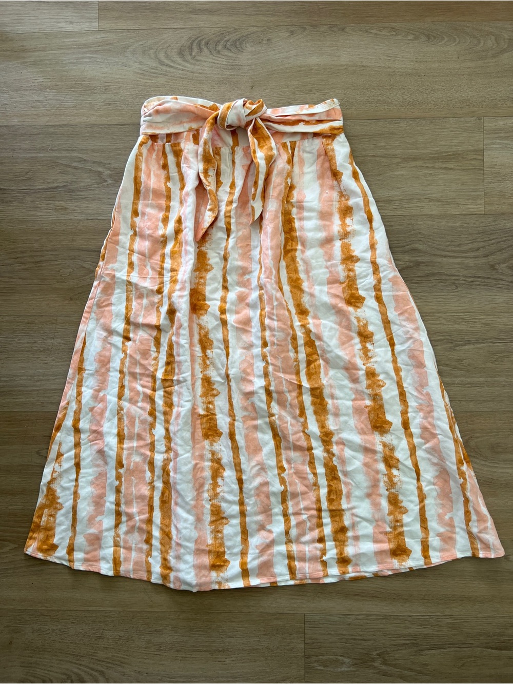 Ann Taylor Striped Tie-Waist Maxi Skirt - Peach, White & Tan